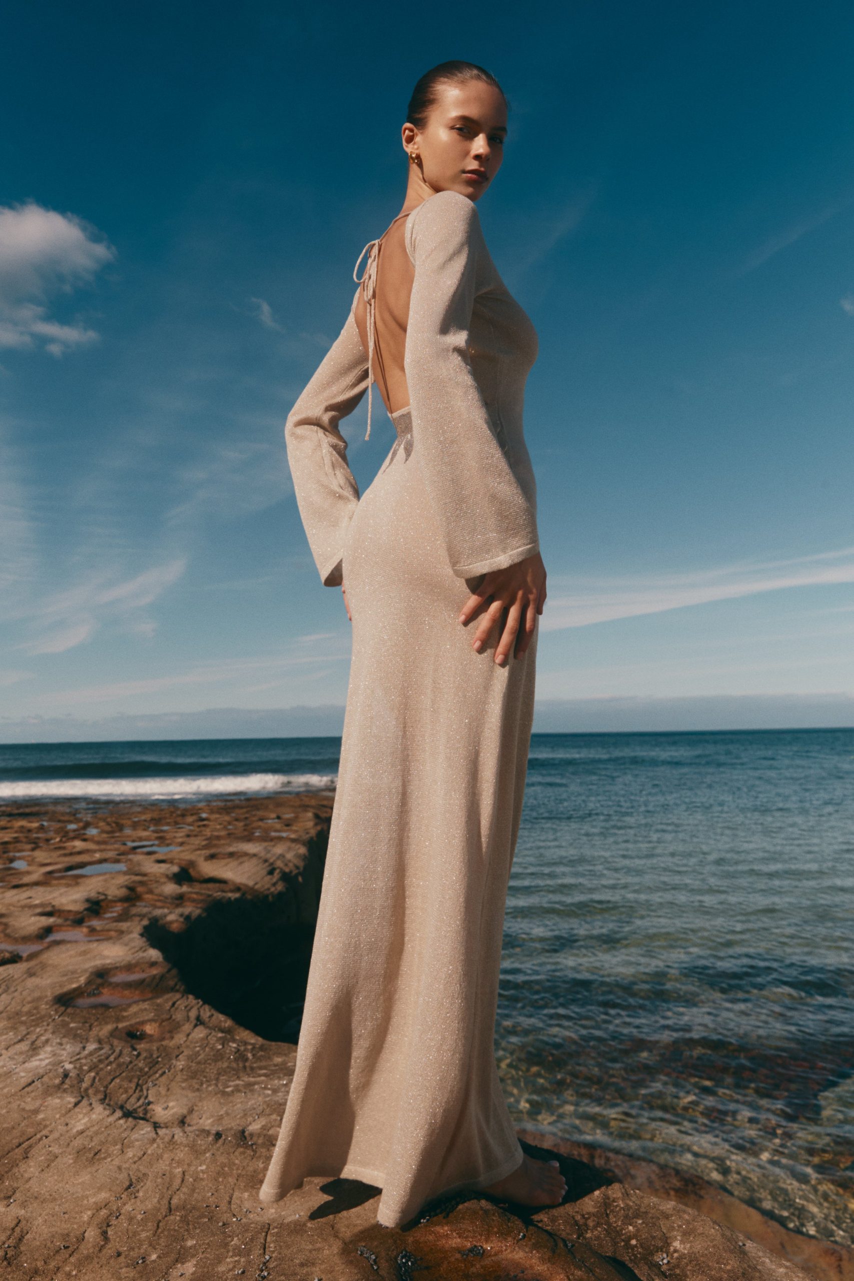 Atticus Knit Maxi Dress With Sequin - Gold - Image 2
